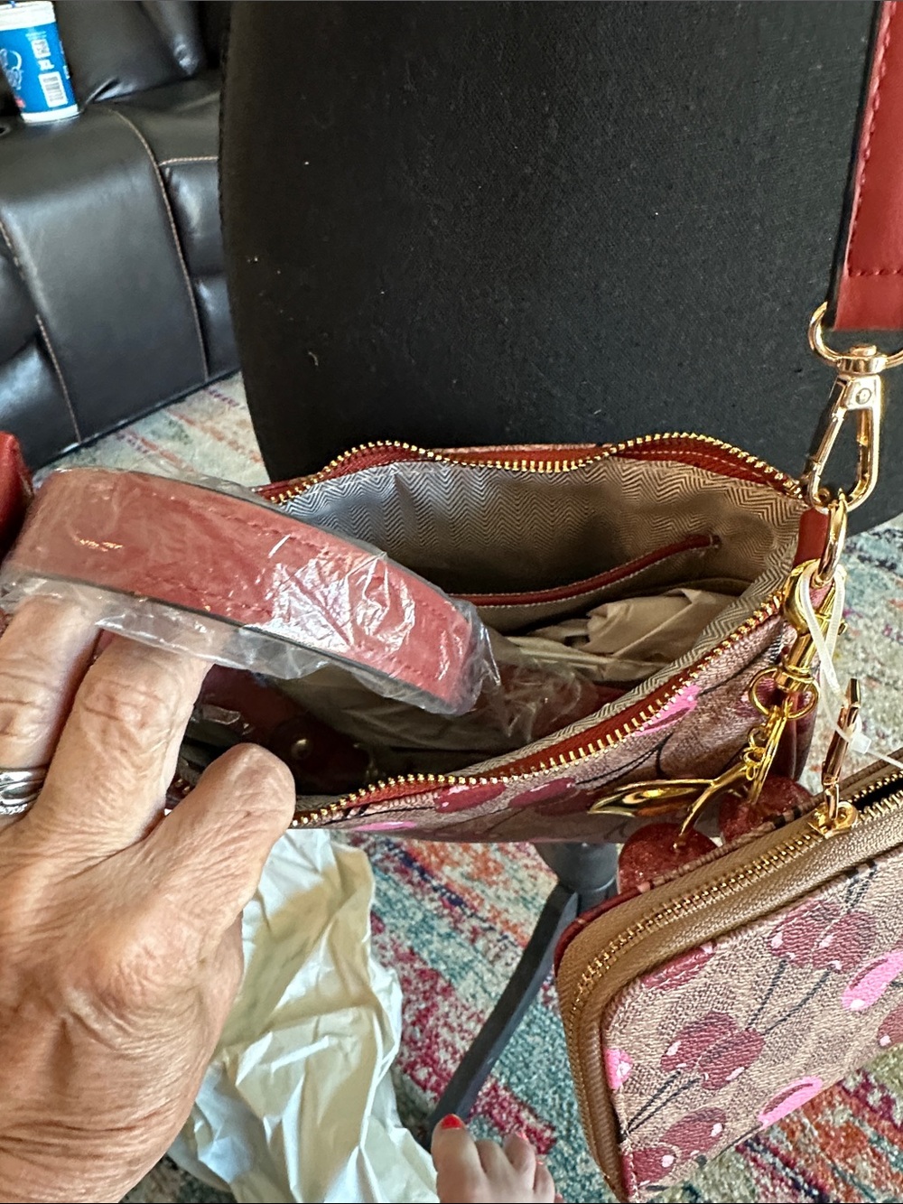 Cherry Print Crossbody in Red and Pink - Picture 8 of 9